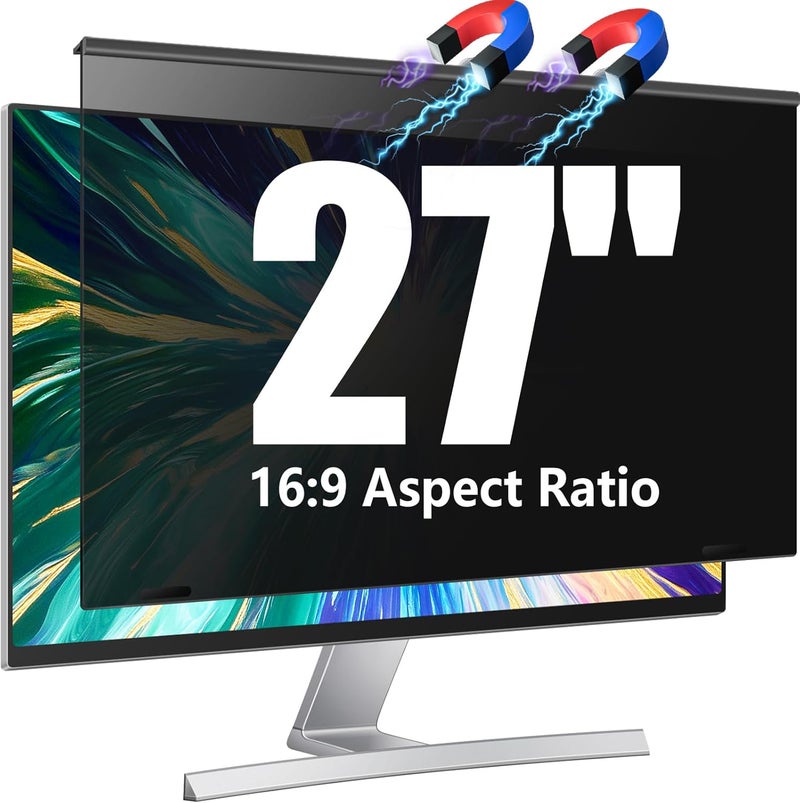 JEEETINTX Magnetic Computer Privacy Screen Filter 27 inch for 16:9 Widescreen Monitor Desktop PC, 27in Hanging Removable Anti Blue Light Glare Eye Protection Shield, Anti Spy Screen Protector Panel - Image 1